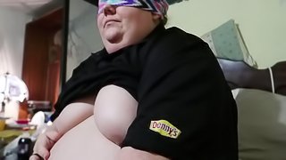 Fat Denny's Waitress Masturbates Before Work