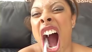 Dazzling ebony getting banged hardcore before swallowing cum in interracial sex