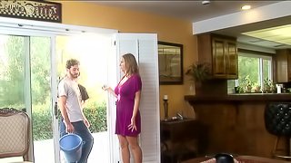 Stunning busty milf stripped nude and fucked by a bearded man