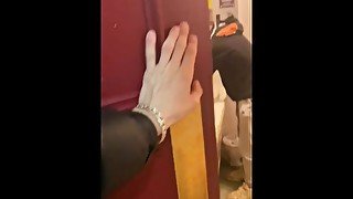 Twink sucks dick & swallows cum in public toilet