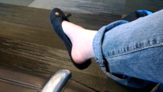 Foot Fetish Public Shoe Dangling at the Airport Pale White Girl