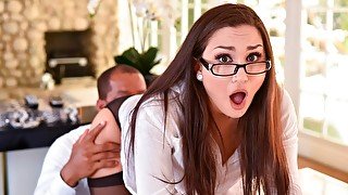 Sweet white secretary Gabriella Paltrova fucks with a hard black penis