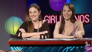 Beautiful sapphic girls talking about lesbian sex on a radio show