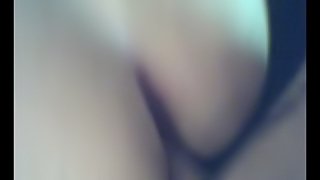 Cum leaks from amateur MILF wife's pussy after being fucked hard on couch