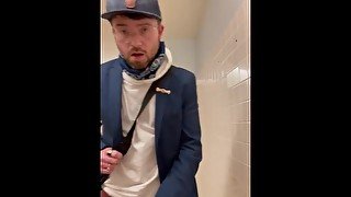 Risky Public Wank in Store Mens Room w/ HUGE Cum Spray