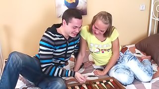 Playing backgammon leads to a slut being fucked in the asshole