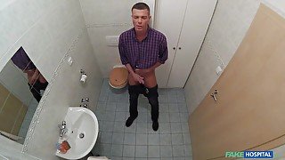 Nurse helps guy to collect a semen sample for test
