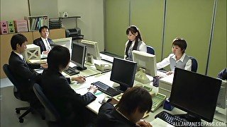 Provocative Japanese office girl giving an amazing blowjob at work