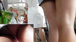 Mini skirt can't hide cool ass in upskirt thong video
