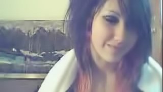 Nasty punk chick shows off her big tits on camera