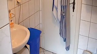 Adorable broad sucks for revenge in bathroom