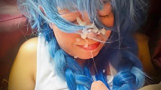 Cute Anime Asian Girl Morning Facial Cumshot - Monster Cock Kisses