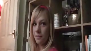 Hot blonde has sex with her bf in the living room