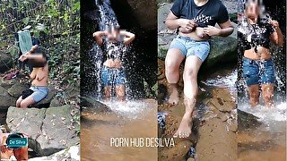 Public Outdoor Shower and Big natural boobs showing