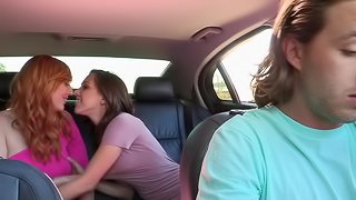 Jenna Sativa and Lauren Phillips hook up on a car for a lesbian fuck