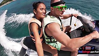 Jetski blowjob in public with his real Asian teen girlfriend