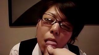 Japanese glasses girl blowjob and fuck