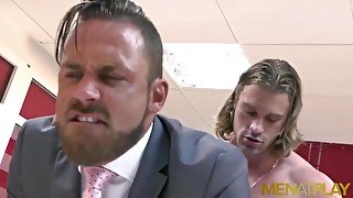 MENATPLAY Blond Hunk Johan Kane Fucks Logan Moore In Office