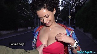 Amateur babe Stacy Bloom with curly hair fucked in a public place