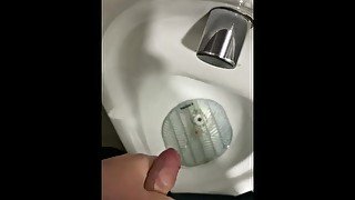 Having a risky wank in public toilets with cumshot