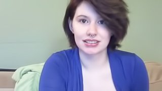 Pierced brunette shows her big natural tits and masturbates