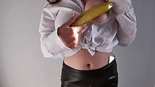 MILF IN LEATHER SKIRT TEACH ME SEX BUT ONLY GOT CUM (POV 60 FPS)