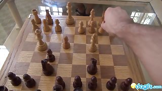 Sexy black gf on a hot strip chess