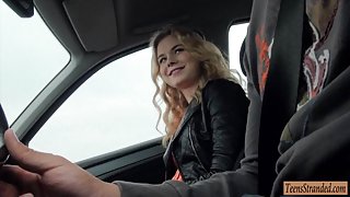 Cute amateur blonde teen Nishe pussy fucked in the car