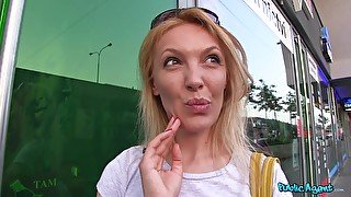 Fake TV Producers Convince Raunchy Blond Hair Lady To Sucks Them Both Off 1 - Public Agent