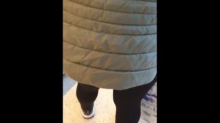 Step mom doesn't wear panties under leggings in supermarket having anal fuck with step son 