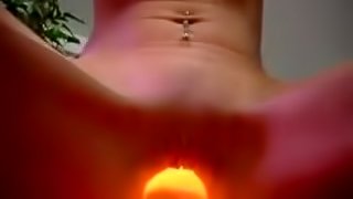 Pierced amateur chick stuffs her shaved pussy with a lamp