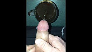 I needed some Cream for my Coffee so I milked my own cock into my cup drinking my own cum