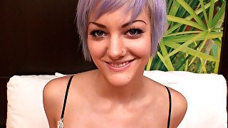 Purple-haired Goth 18-Years-Old Blowing a Supersized Big Beautiful Woman Male Pole