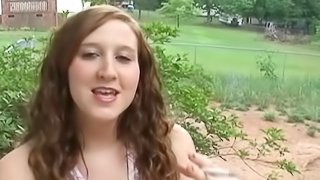 A cute girl flashes her tits while hanging out outdoors