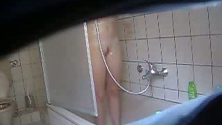 Spy video of my friend's pale skin girlfriend taking a shower