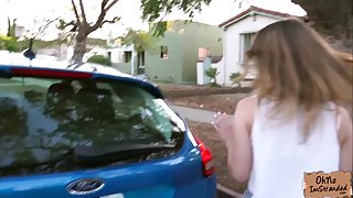 Stranded teen Kristen Scott flashes her pussy for cash