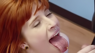 A redhead climbs on the desk on top of her teacher to cum