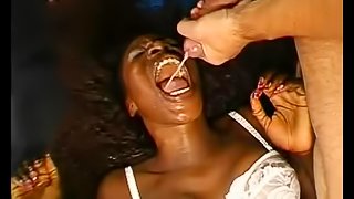 Insanely horny black girl rides and swallows white cock