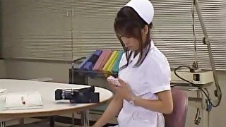 Solo Japanese nurse masturbates in the hospital