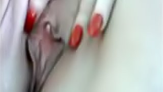 Sexy red fingernails on fingering girl