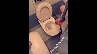 Teen jerk in public toilet and cum on the wall