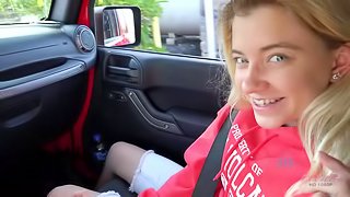 You find a private place to fuck Riley in the car.
