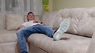 Russian exhibitionist likes to show his big cock and jerk off on camera