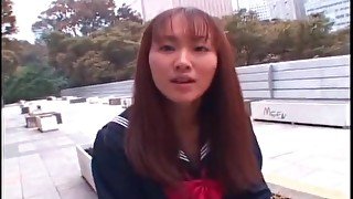 Adorable Japanese schoolgirl in public