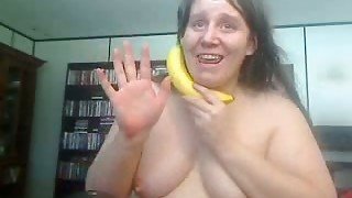 This stupid fat white trash munches banana on webcam