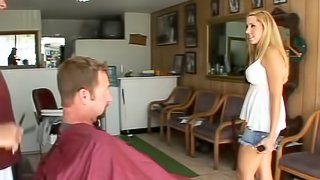 Busty barber Payge fucks her client at work