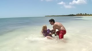 Slim blonde enjoys riding a boner on a beach in hardcore scene
