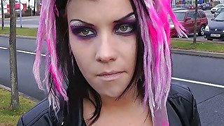 Trashy looking emo chick gets her whorish pussy fucked in the car