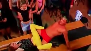 Orgy stripper gets his starving dick blown on stage