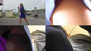 G-string wearing blonde filmed in upskirt video clip